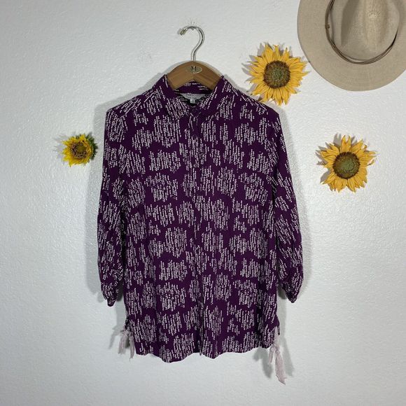 Prescott New York Purple Button Scrunchy Sleeve Blouse Plus Size 1X Women’s - Picture 4 of 11